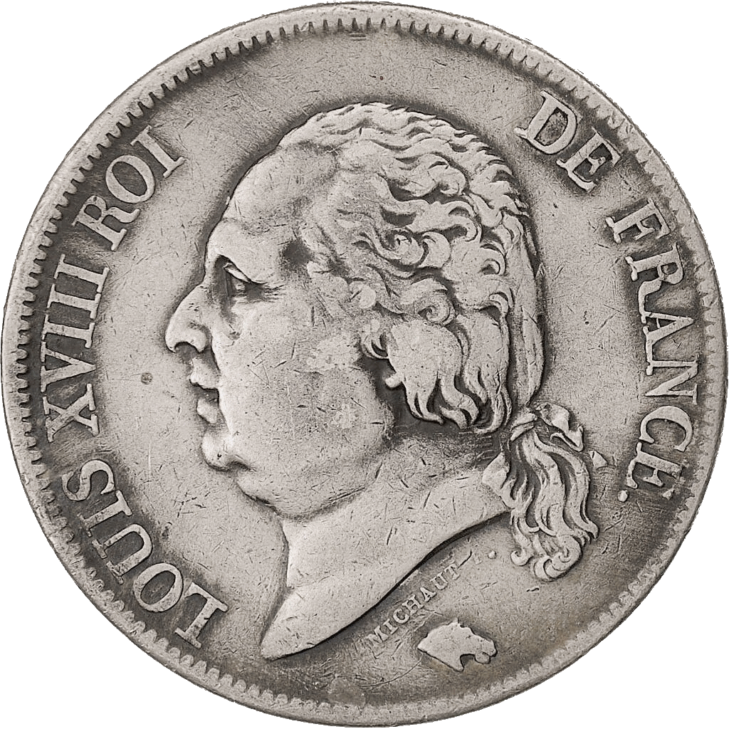 5 Francs Ludvig XVIII av Frankrike silvermynt - Myntbyrån
