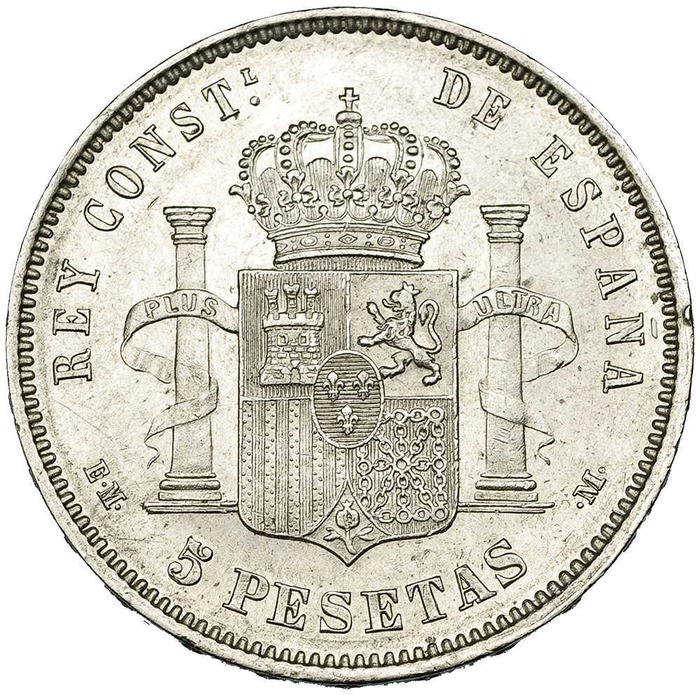 5 pesetas Alfons XII ung - Spanien-2